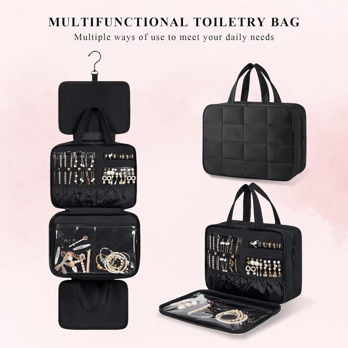 Чохол для туалетних аксесуарів на гачку, дорожній, чорний: органайзер для косметики та прикрас