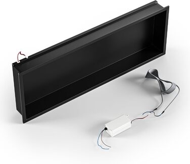 Настінна душова ніша Bernkot з нержавіючої сталі з LED підсвіткою, 90x30 см, водонепроникна, без плитки, для ванної кімнати, матова чорна