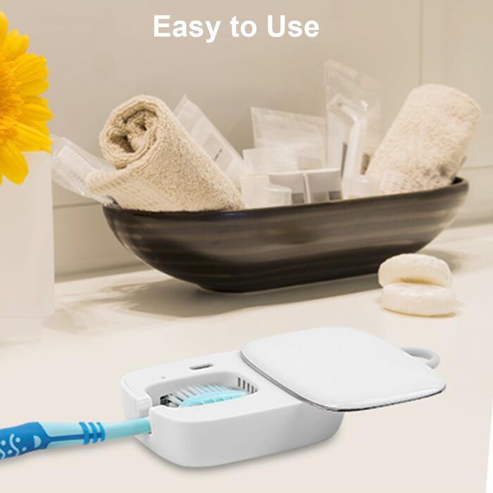 Toothbrush Covers, Portable Toothbrush Holder with Cleaning Light, Rechargeable Travel Toothbrush Box with Holder for Home and Travel or Business Trips (White)