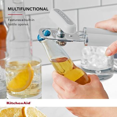 KitchenAid KE199OHWHA Класичний багатофункціональний відкривач банок/пляшок, пластик, нержавіюча сталь, білий