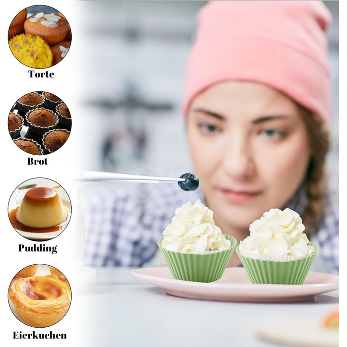 24 Силіконові Формочки для Маффінів, 6 Типів, Багаторазові, Антипригарні, для Випікання, Сумісно з Посудомийною Машиною (4 кольори)