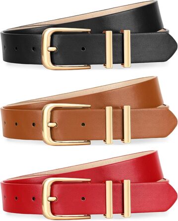 Жіночі шкіряні ремені WERFORU (3 шт.) - Стильні ремені для талії, джинсів, штанів, суконь. Підходить для розміру 81-95 см та 96-105 см (чорний, коричневий, червоний)