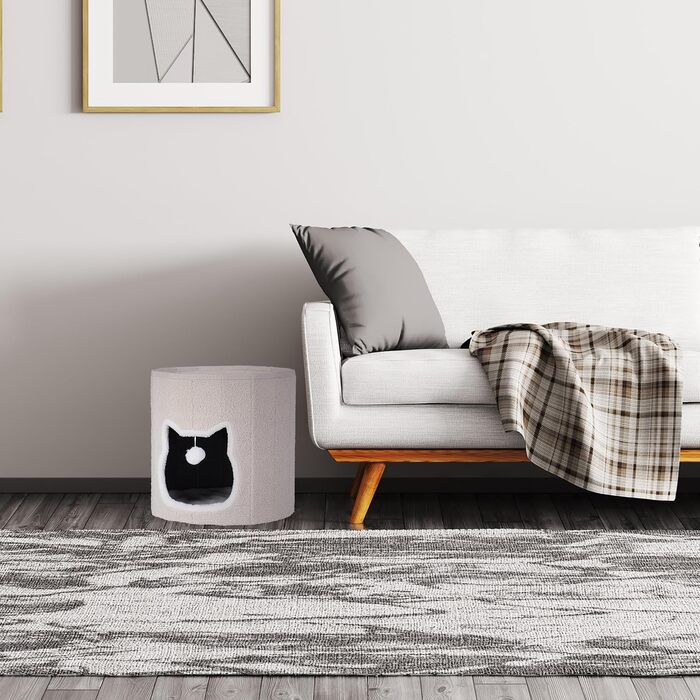 Будиночок для кота Relaxdays з подушкою та іграшками, бежевий, 40x39 см