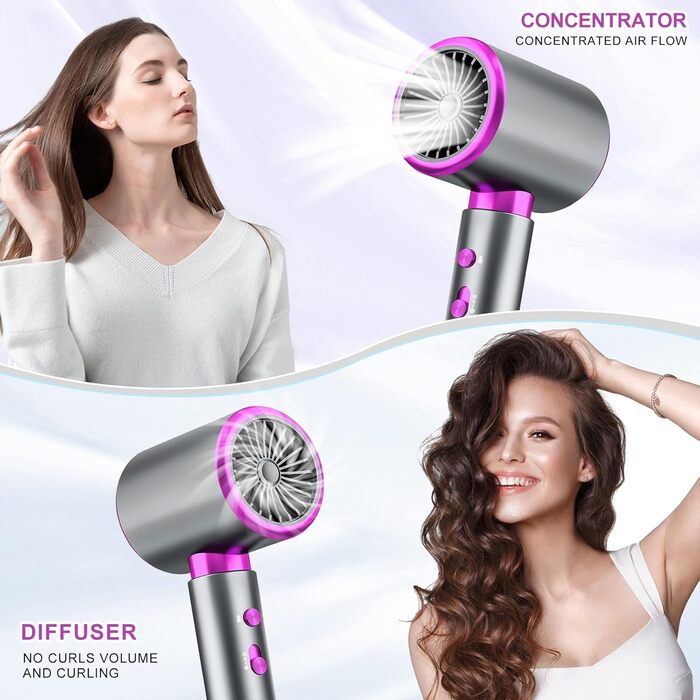 Професійний фен CUBTEM 2400W з іонізацією, для подорожей, 3 температури/2 швидкості, захист від перегріву, білий/сірий