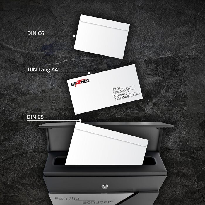 Поштовий ящик Grafner Premium персоналізований RAL 7016 з газетницею та 2 ключами, антрацитовий, з гравіюванням (ім'я, вулиця, номер будинку), комплект для монтажу