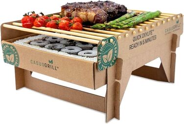 Sustainable Premium Lava Stone Disposable Grill - 6 Pieces including Starter Aid - 60 Minutes Grill Time - Wood, Bamboo, Charcoal (6)