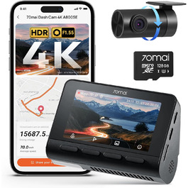 Відеореєстратор 70mai A800SE: 4K UHD + 1080p, GPS, WiFi, Dual, 128GB SD, HDR, ADAS, Нічне бачення, Паркування 24/7, 3