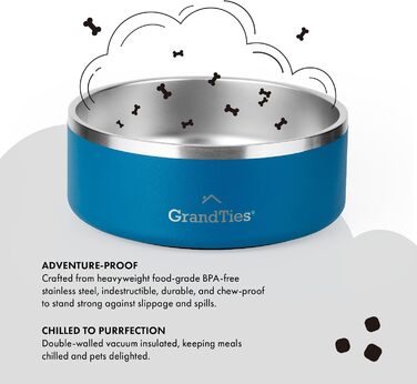 Нержавійна чаша для собак та котів GrandTies з гравіюванням, ізольована, велика (1890 мл, 1250 мл), кобальтово-синій