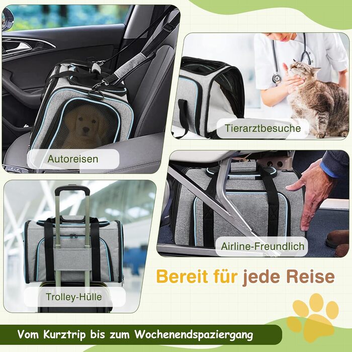 Розширювана переноска для котів та маленьких собак ALLSOPETS, складана м'яка переноска для тварин з 2 бічними розширеннями, знімним килимком з флісу та кишенями (Сірий & Зелений) (Сірий & Синій)