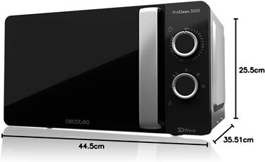 Мікрохвильова піч Cecotec ProClean 3050, 20 л, покриття Ready2Clean, 700 Вт, 6 режимів, таймер 30 хв, функція розморожування, чорно-срібна