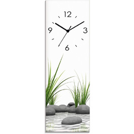 ARTLAND Wall Decoration Wall Clock No Ticking Sounds Glass Radio Clock 20x60 cm Rectangular Silent Natural Design Zen Spa Stones Asian Modern T6CD