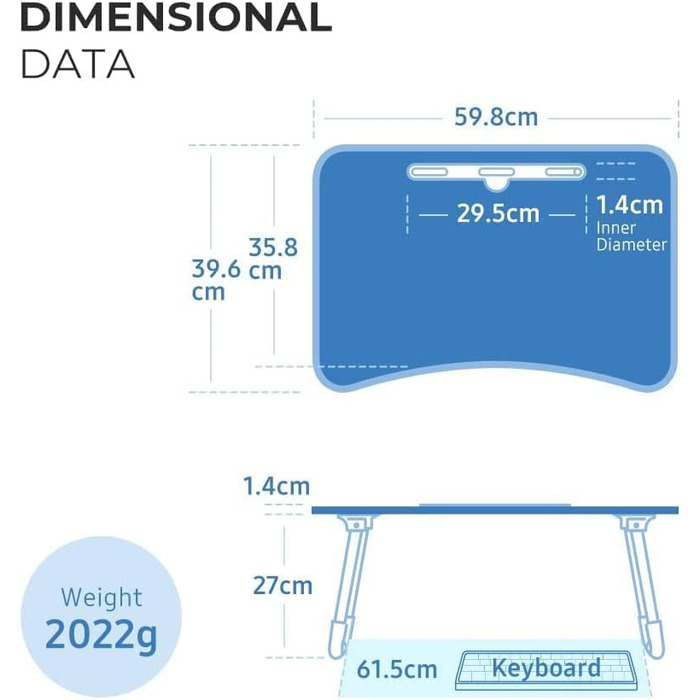 Стіл для ноутбука в ліжко, складаний, портативний: стіл для читання, піднос для сніданку, стіл для ноутбука, з тримачем для напоїв, 60 x 40 см, чорний