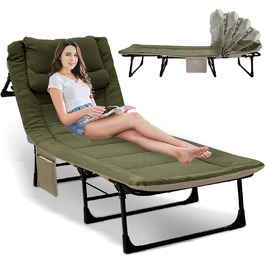 Розкладне ліжко для кемпінгу XXL - широке кемпінгове ліжко, розкладне ліжко, карпове ліжко з регульованою спинкою, ліжко для саду та відпочинку на відкритому повітрі (зелене)