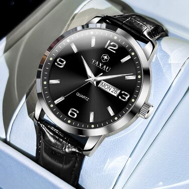 Чоловічий годинник на шкіряному ремінці, кварцовий хронограф, чорний колір, водонепроникний, для чоловіків (8411p-schwarz)