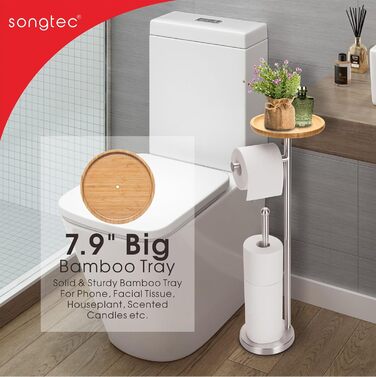 Підставка для туалетного паперу з запасом та полицею, стабільна, самостійна модель для 5 рулонів, з нержавіючої сталі з важким дном, матове нікелювання