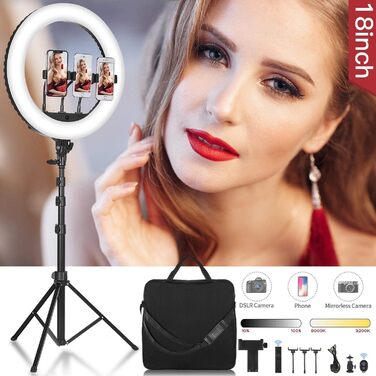 LED кільцева лампа CXYP 18 дюймів зі штативом, диммер, пульт дистанційного керування, для YouTube, TikTok, фото/відео, селфі, макіяж, Live-Stream, сумісна зі смартфонами