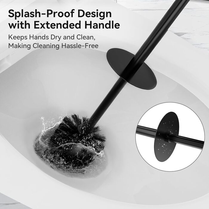 Набір для туалету DOWRY: щітка для унітазу з підставкою (2 насадки), металева, чорна, прямокутна