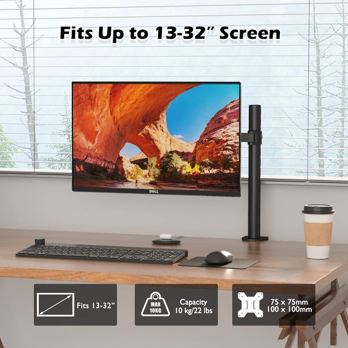 Кріплення для монітора BONTEC, 13-32 дюйми, до 10 кг, регульоване, настільне, VESA 75x75/100x100, чорне