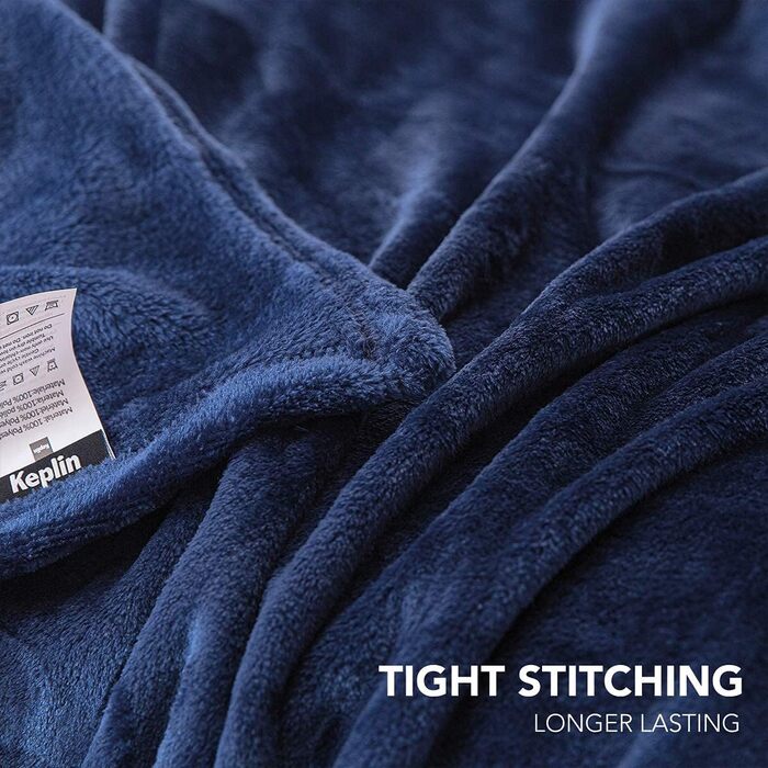Плед KEPLIN з фланелі, великий накид, ковдра, м'який, затишний та пухнастий, з мікрофібри, для ліжка та ковдри, ідеально підходить для дорослих та дитячих кімнат, двоспальне ліжко (150 x 150), колір: темно-синій