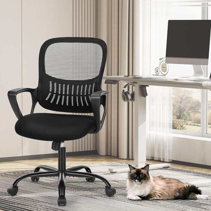 Ергономічне крісло Sweetcrispy для офісу та дому: регульована висота, підтримка попереку, з підлокітниками (чорний)