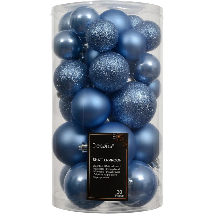 Набір ялинкових прикрас Kaemingk, 30 шт., 6 см, пластик, класичний дизайн, небесно-блакитні