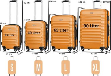 Набір валіз Zelsius 4 шт. Рожевий | ABS, з кодовим замком, 4 колеса, внутрішній роздільник | Ручна валіза, набір валіз, trolley, велика валіза (Помаранчевий)