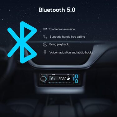 Автомагнітола Bluetooth 5.0 Avylet, 1 DIN, FM, 2 USB, AUX, MP3, 7 кольорів, підтримка карт пам'яті, гучний зв'язок
