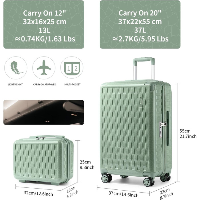 Набір валіз Sea Choice Handgepäck: 3 валізи (55/65/75 см) + косметичка, білий, з TSA-замком