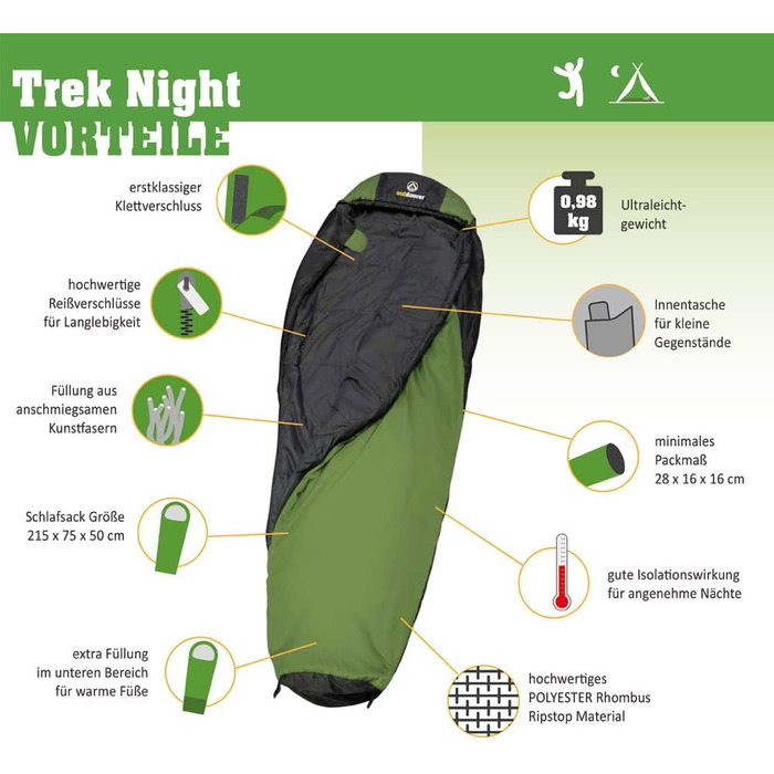 Спальний мішок для трекінгу Trek Night від outdoorer - легкий, теплий, компактний