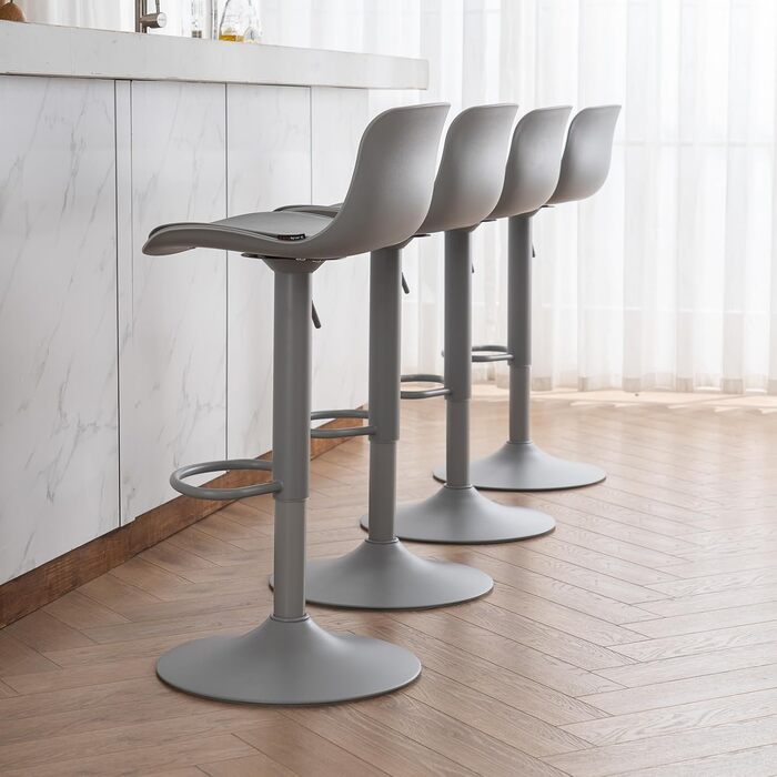 YOUNIKE Adjustable Bar Stools 2-Pack - Kitchen Bar Chairs with Backrest, Faux Leather, Grey