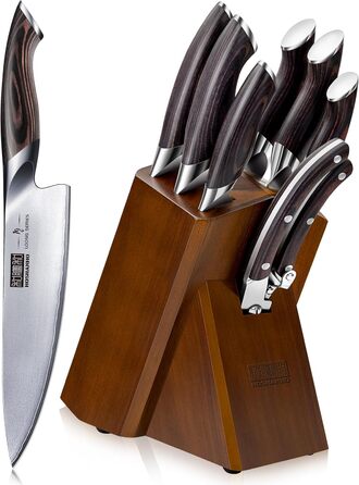 8-Piece Stainless Steel Knife Set with Wooden Block - Professional Chef's Kitchen Knife Set