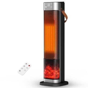 Електричний обігрівач PTC з керамічним нагрівачем, 2200W, з пульт дистанційного керування, 4 режими, таймер 12H, термостат, ECO-режим, осциляція 70°, захист від перегріву та перекидання, для дому та офісу (чорний, 65 см)