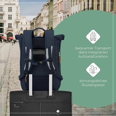 Рюкзак Travelite для ручної поклажі, рюкзак для ноутбука 15.6 дюймів, BASICS, туристичний рюкзак Rolltop, 60 см, 35 літрів, Marine/Gray