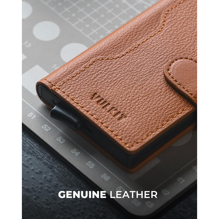 Чоловіче картхолдер VULKIT з RFID блокуванням, шкіряний, на 3 картки та віконце для ID, з магнітною застібкою, червоний (справжня шкіра Litchi)