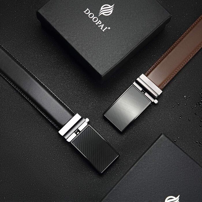 Чоловічий шкіряний ремінь DOOPAI з автоматичною застібкою, 35 мм, регульований розмір, без отворів. Білий/Чорний, 115-135 см