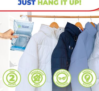 Eco Living Solutions Moisture Absorber Packs, Unscented, Moisture Absorbers, Hanging Closet Air Dehumidifier Bags, Eliminates Odors for Fresher Air, Ideal for the Closet
