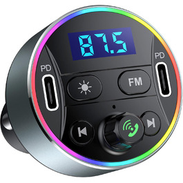 Bluetooth 5.3 FM-трансмітер для авто, подвійний PD 40W Type-C USB швидкий зарядний пристрій, бездротовий Bluetooth адаптер з мікрофоном, HiFi MP3 плеєр, радіоприймач, підтримка гучного зв’язку