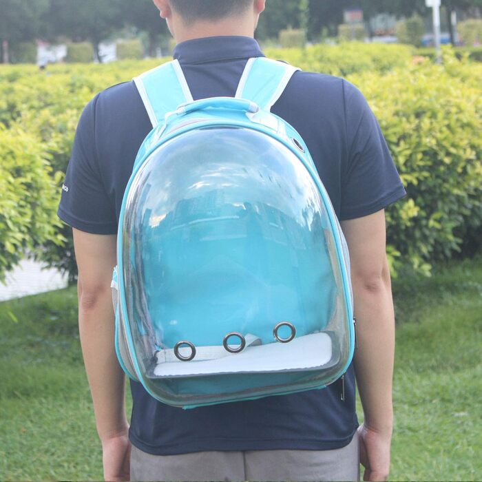 Рюкзак-переноска для котів та собак, рюкзак для тварин, рюкзак-капсула для подорожей, блакитний, з сіткою