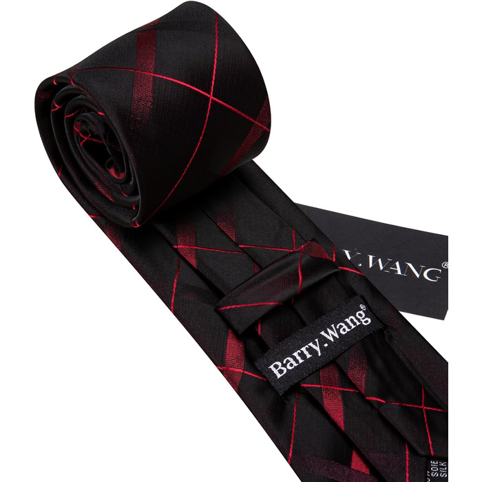 Краватка та нагрудна хустинка Hi-Tie для весілля, класичний стиль, квітковий принт, чорно-червоний каре, для чоловіків