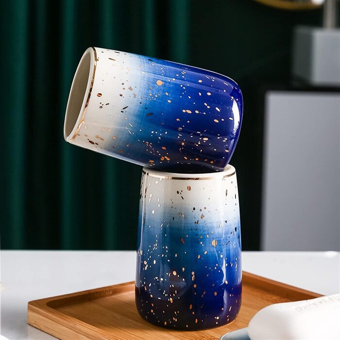 Набір аксесуарів для ванної кімнати GIBZ: мильниця, тримач для зубних щіток, дозатор мила, стаканчик. Кераміка, блакитний колір