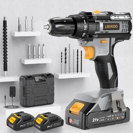 Акумуляторний шуруповерт LEEIKOO 21V, 42N.m, 2.0Ah, 10mm, 18+1, 20шт, LED, сірий