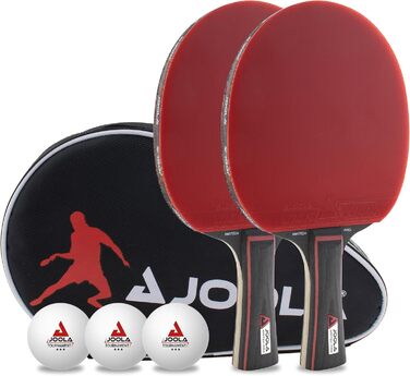 JOOLA Table Tennis Set - 2 Paddles, 3 Balls, Case - Red/Black (Duo Pro Set with Net)