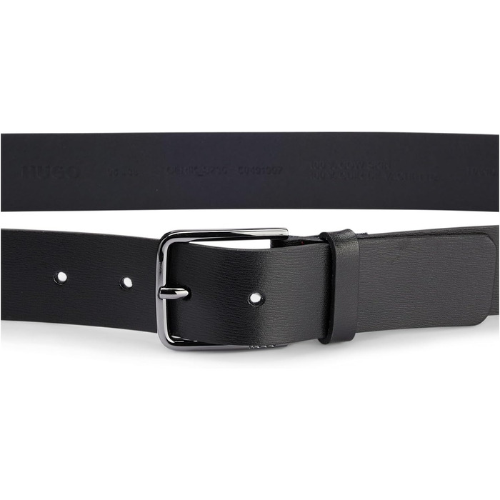 Чоловічий шкіряний ремінь HUGO Gerik SZ35 з гравіюванням логотипу на пряжці, чорний