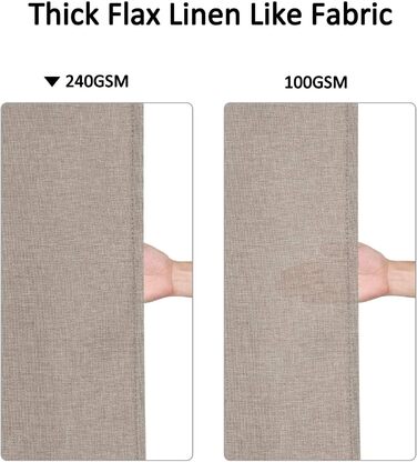 Штора для душу LinTimes з льону, 180x200 см, бежева (Taupe), важкий 240 GSM, з гачками, готельний люкс, машинне прання