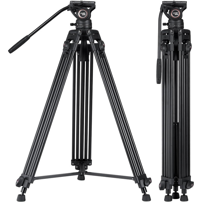 Штатив відео Cayer BV30L 72 дюйми - професійний штатив з алюмінію, рідинний упор K3, середній розвід, 6 кг, для DSLR/відеокамер + бонус Quick Release Plate