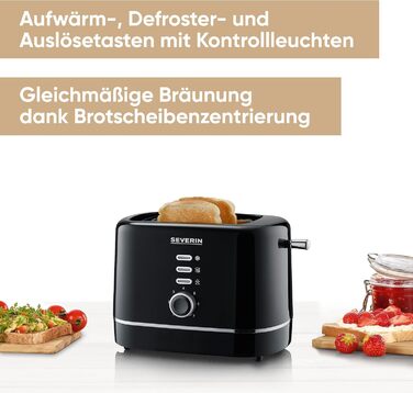 Тостер Severin AT 4321: компактний, 850 Вт, для тостів, розморожування та підігріву, чорний