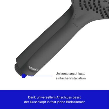 Душова лійка Duravit Universal з 3 режимами (Rain, Intense, Soft), ручна душова насадка Ø 110 мм, економія води MinusFlow, легко чиститься, чорний матовий колір