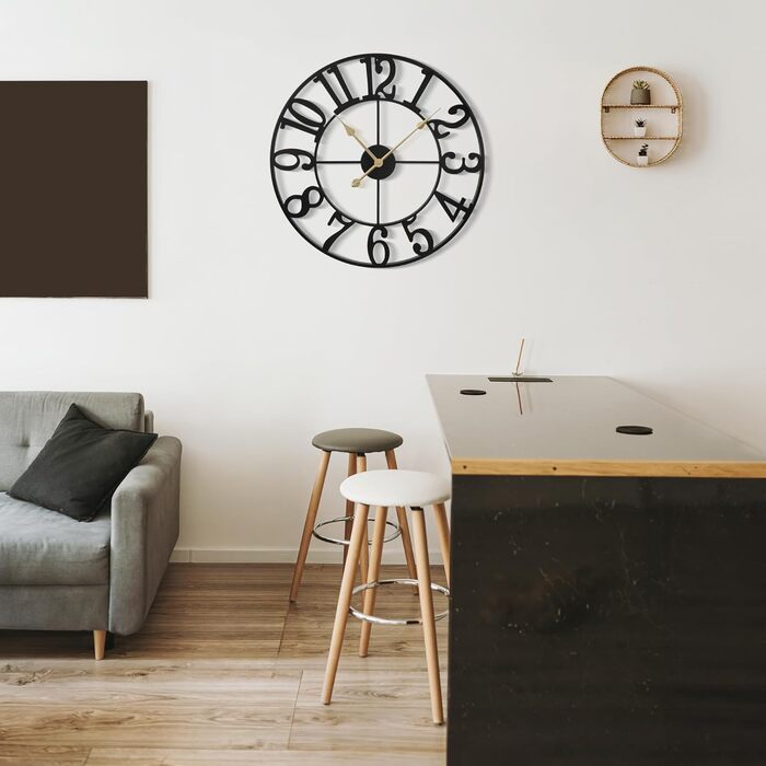 Mee 2ou Wall Clock Modern Nearly Silent Without Ticking - 40cm Diameter Wall Clocks Modern Living Room Wall Clock Vintage For Bedroom Kitchen Office Country House Style Industrial Style
