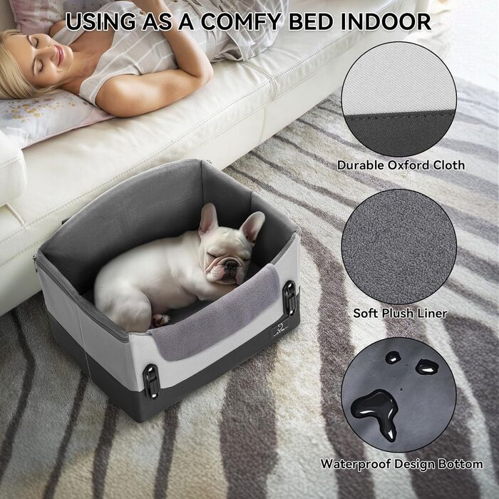 Автокрісло для собак, сіре, для маленьких собак, з кріпленням на ремінь, складна, пральна