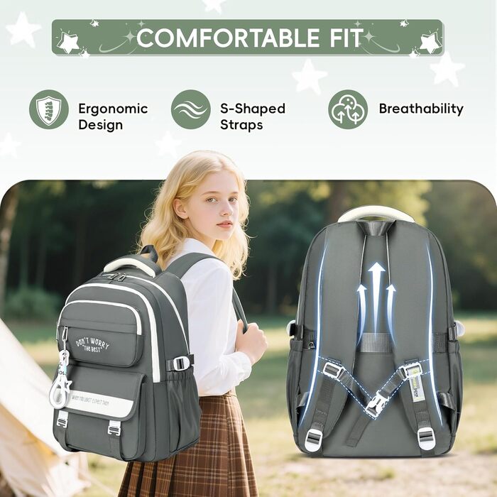 Шкільний рюкзак Tanou для дівчаток, 4-12 клас, водонепроникний, сірий